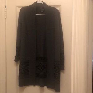 Grey 3/4 cardigan with fairisle detail